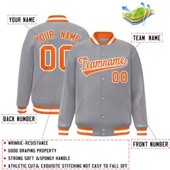 Gray Orange-White Classic Varsity Full-Snap Letterman Jacket 2