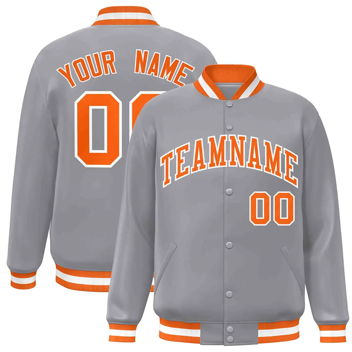 Gray Orange-White Classic Varsity Full-Snap Letterman Jacket