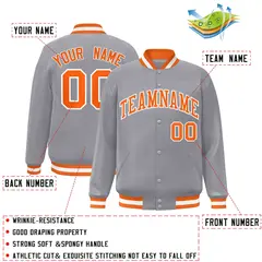 Gray Orange-White Classic Varsity Full-Snap Letterman Jacket 2