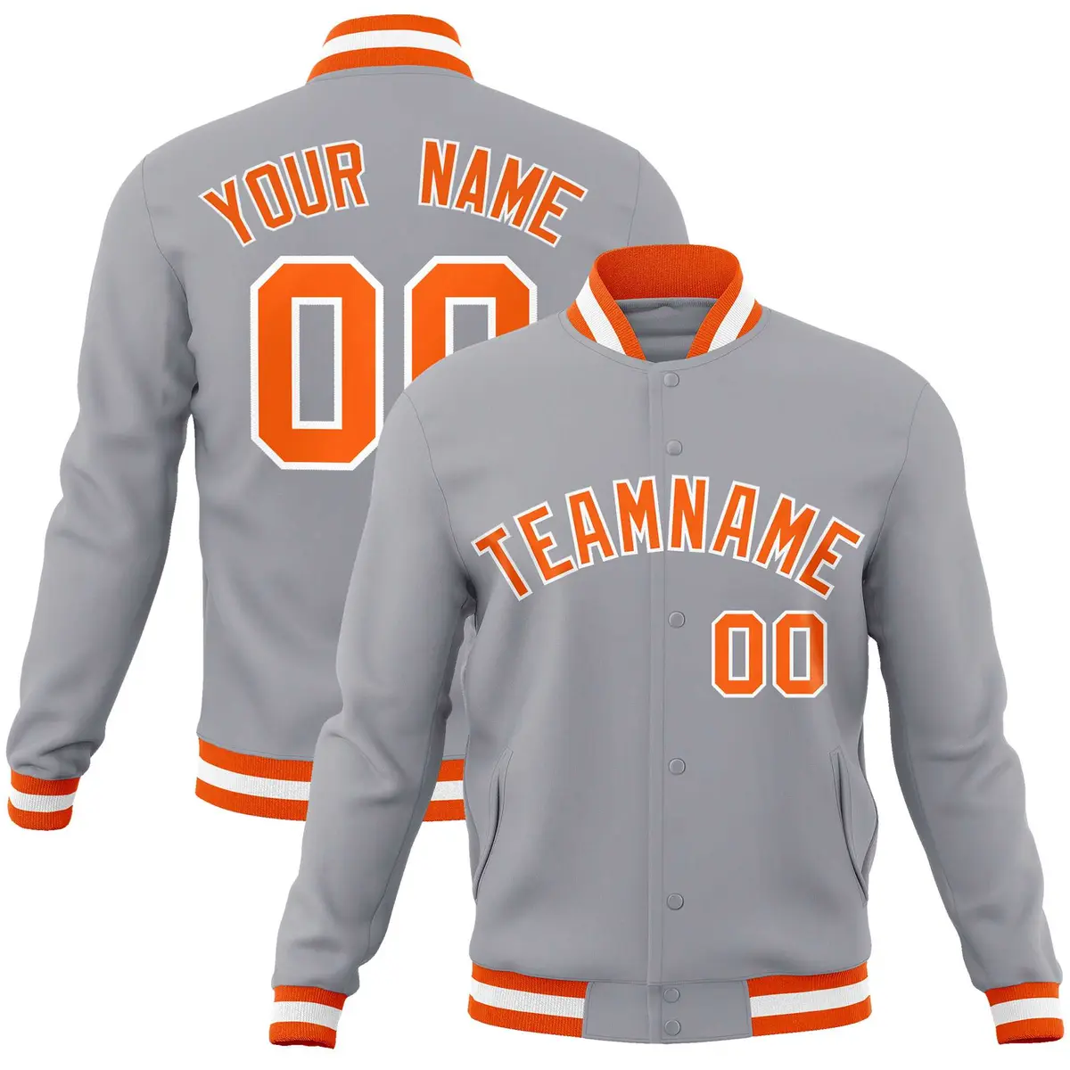 Gray Orange-White Classic Varsity Full-Snap Letterman Jacket
