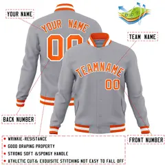 Gray Orange-White Classic Varsity Full-Snap Letterman Jacket 4