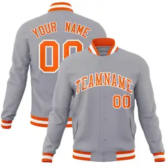 Gray Orange-White Classic Varsity Full-Snap Letterman Jacket 1