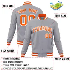 Gray Orange-White Classic Varsity Full-Snap Letterman Jacket 4