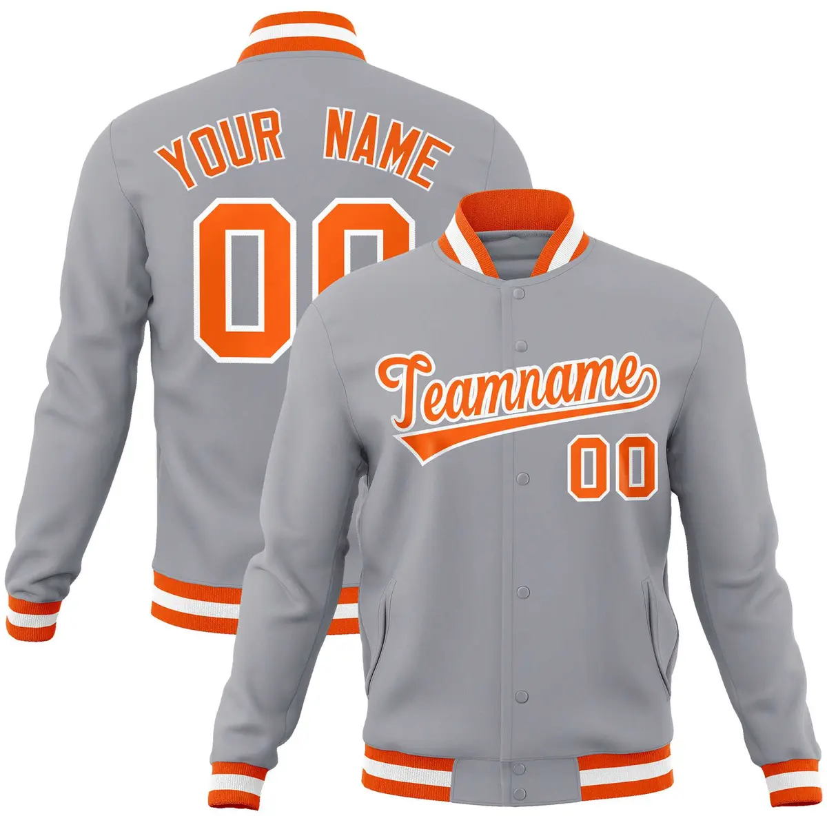 Gray Orange-White Classic Varsity Full-Snap Letterman Jacket