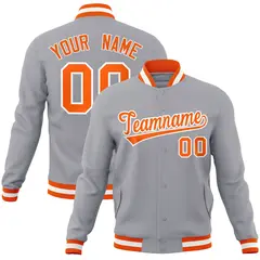 Gray Orange-White Classic Varsity Full-Snap Letterman Jacket