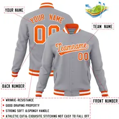 Gray Orange-White Classic Varsity Full-Snap Letterman Jacket 4