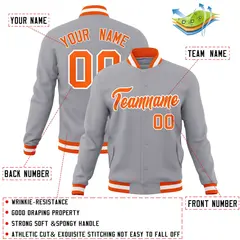 Gray Orange-White Classic Varsity Full-Snap Letterman Jacket 4