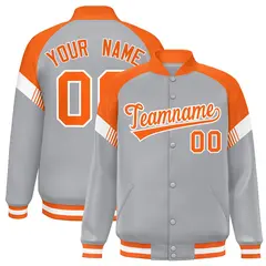 Gray Orange-White Color Block Varsity Letterman Jacket 1