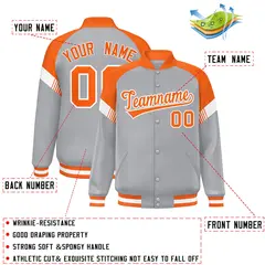 Gray Orange-White Color Block Varsity Letterman Jacket 2