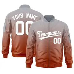 Gray Orange-White Gradient Varsity Letterman Bomber Jacket 1