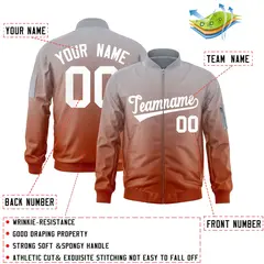 Gray Orange-White Gradient Varsity Letterman Bomber Jacket 2