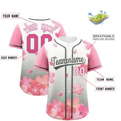 Gray Pink Cherry Blossom Graffiti Baseball Jersey 2