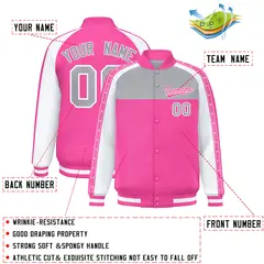 Gray Pink Color Block K-Ribbon Varsity Letterman Jacket 2
