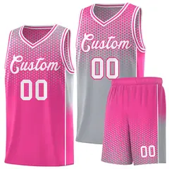 Gray Pink Dot Pattern Reversible Side Gradient Basketball Jersey Kits