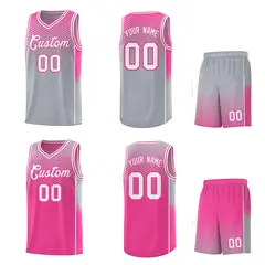 Gray Pink Dot Pattern Reversible Side Gradient Basketball Jersey Kits 2
