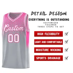 Gray Pink Dot Pattern Reversible Side Gradient Basketball Jersey Kits 3