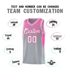 Gray Pink Dot Pattern Reversible Side Gradient Basketball Jersey Kits 4