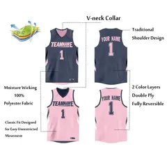 Gray Pink Double Side Athletic Basketball Jersey 2