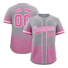 Gray Pink Floral Gradient Full Button Baseball Jersey 1