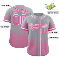 Gray Pink Floral Gradient Full Button Baseball Jersey 2