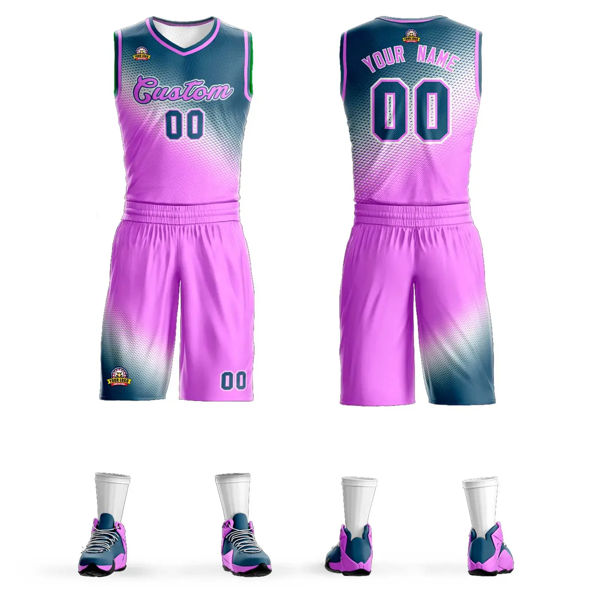 Gray Pink Gradient Fashion Sports Basketball Jersey