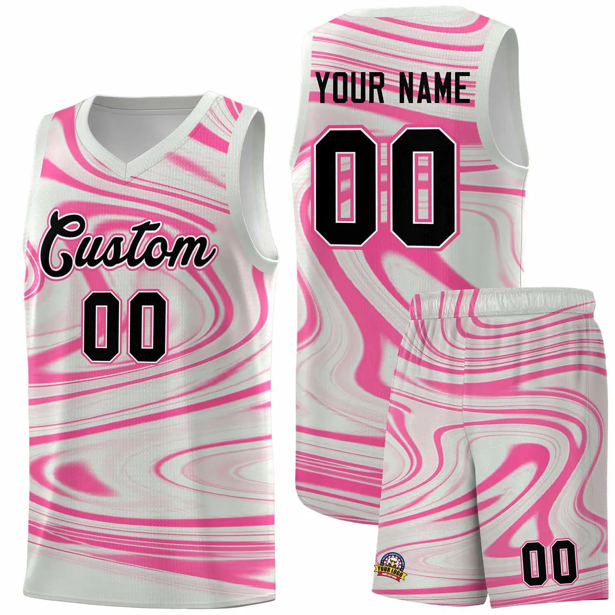 Gray Pink Graffiti Fluids Basketball Uniform Jersey Sets