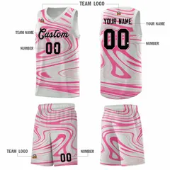 Gray Pink Graffiti Fluids Basketball Uniform Jersey Sets 5