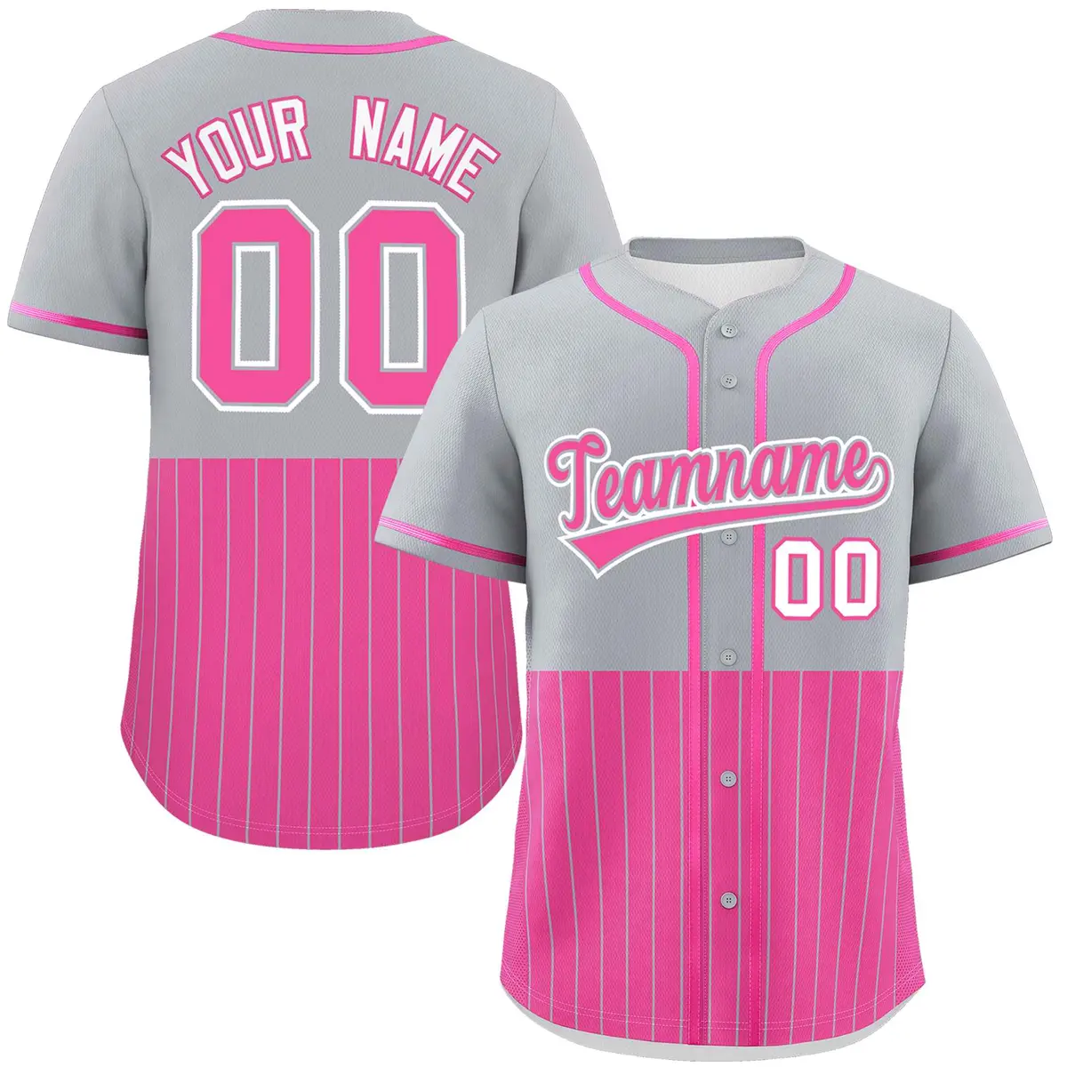 Gray Pink Half Stripe Authentic Baseball Jersey