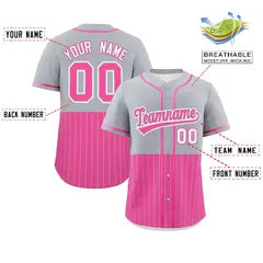 Gray Pink Half Stripe Authentic Baseball Jersey 2