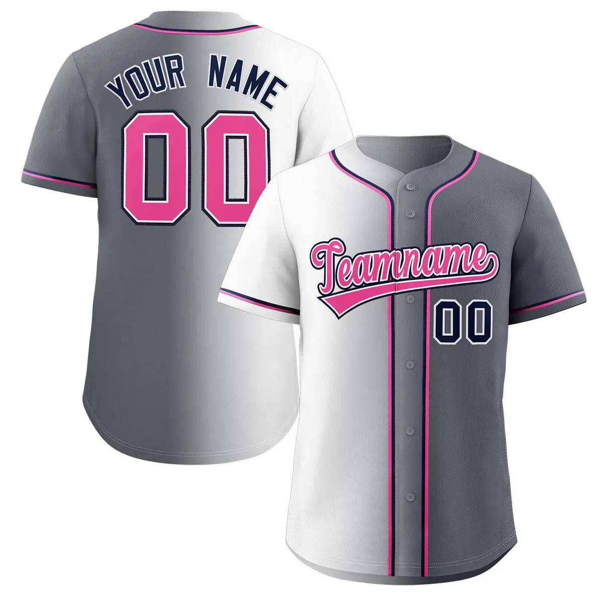 Gray Pink-Navy Gradient Fashion Authentic Baseball Jersey