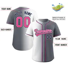 Gray Pink-Navy Gradient Fashion Authentic Baseball Jersey 2