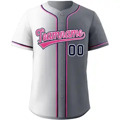Gray Pink-Navy Gradient Fashion Authentic Baseball Jersey 3