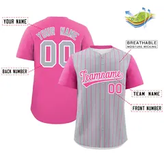 Gray Pink Pinstripe Two-Tone Authentic Baseball Jersey 2