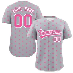 Gray Pink Polka Dot Graffiti Authentic Baseball Jersey 1