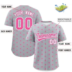 Gray Pink Polka Dot Graffiti Authentic Baseball Jersey 2