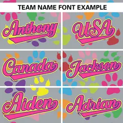 Gray Pink-Purple Paw Prints Graffiti Varsity Letterman Baseball Jacket 5