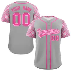 Gray Pink Raglan Sleeves Authentic Baseball Jersey 1