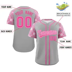 Gray Pink Raglan Sleeves Authentic Baseball Jersey 2