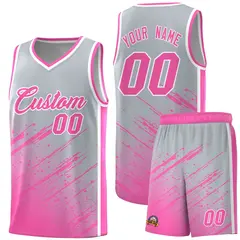 Gray Pink Splash Basketball Uniforms for Matches 1