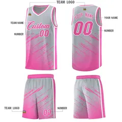 Gray Pink Splash Basketball Uniforms for Matches 5