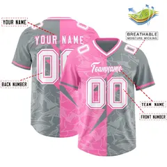 Gray Pink Split Lightning Pattern Football Jersey 2