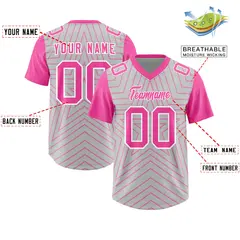 Gray Pink Star Pattern Raglan Football Jersey 2