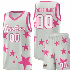 Gray Pink Star Print Graffiti Basketball Jersey Sets