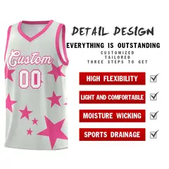 Gray Pink Star Print Graffiti Basketball Jersey Sets 2