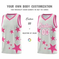 Gray Pink Star Print Graffiti Basketball Jersey Sets 3