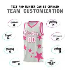 Gray Pink Star Print Graffiti Basketball Jersey Sets 4