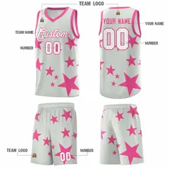 Gray Pink Star Print Graffiti Basketball Jersey Sets 5