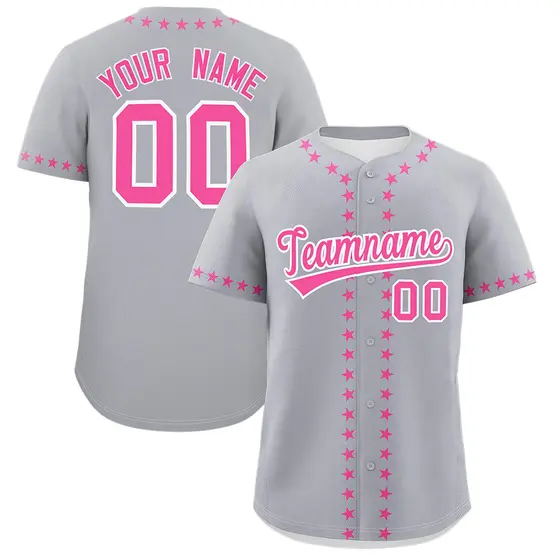 Gray Pink Star Ribbing Authentic Baseball Jersey
