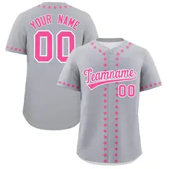 Gray Pink Star Ribbing Authentic Baseball Jersey 1