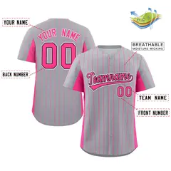 Gray Pink Stripe Full Button Authentic Baseball Jersey 2